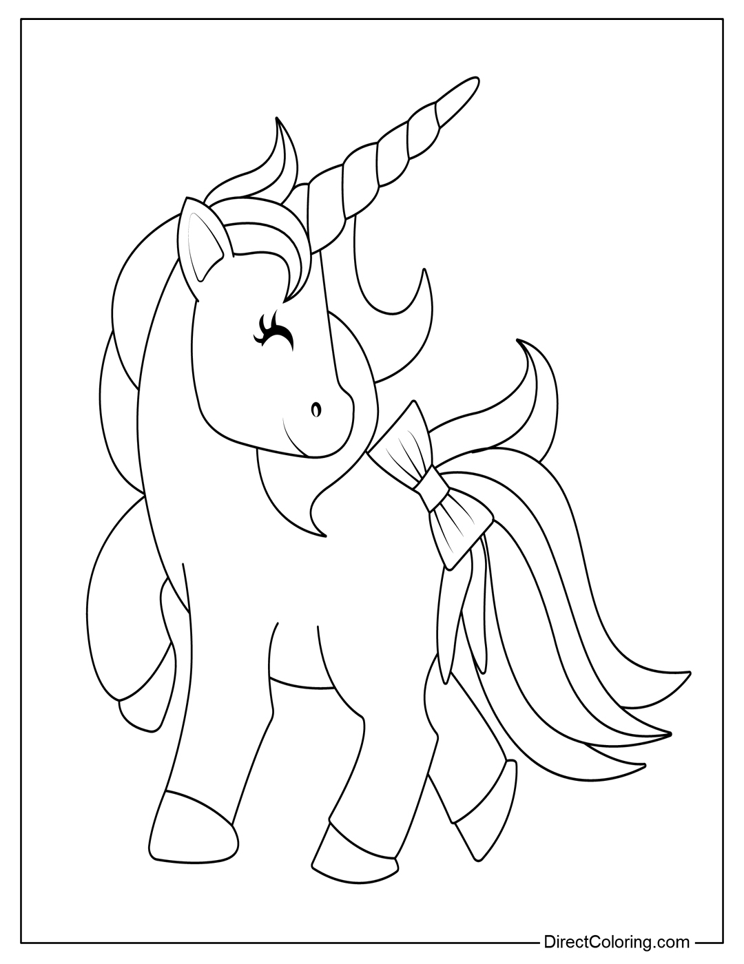 Unicorn with Bow Coloring PDF